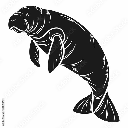 Tablou pe pânză dugong black silhouette icon vector