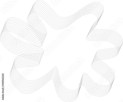 Curved shape with parallel bend dotted lines creating a fluid-like splatter design with organic motion.