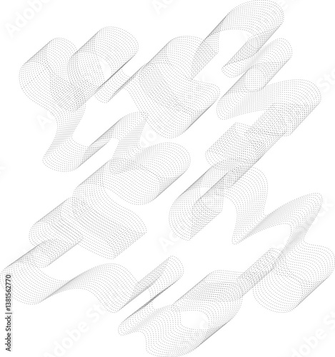 Curved shape with parallel bend dotted lines forming a complex abstract design with multiple protruding elements.