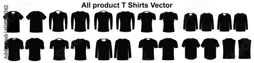 Set of Different T Shirts Template Technical Flat Drawing of Basic Tshirts V-neck Tee Shirt Design  Boxy T Shirt Technical Illustration  Unisex Fitted Tee Shirt Vector Front and Back views