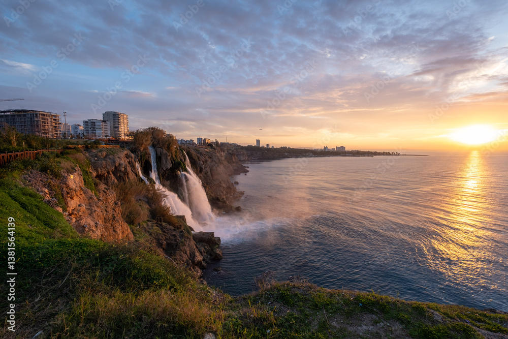 Fototapeta premium Sunrise View of Düden Waterfall, Antalya, Turkey