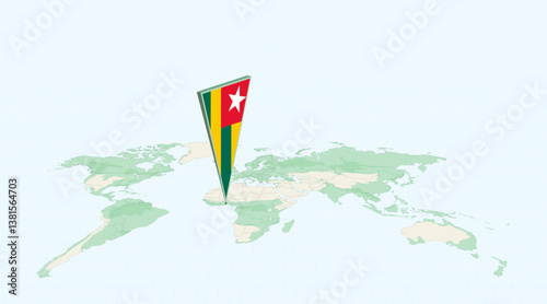 Highlighted Togo on Global Map with 3D Flag Location Pin of Togo.