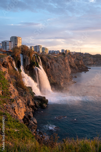 Sunrise View of Düden Waterfall, Antalya, Turkey