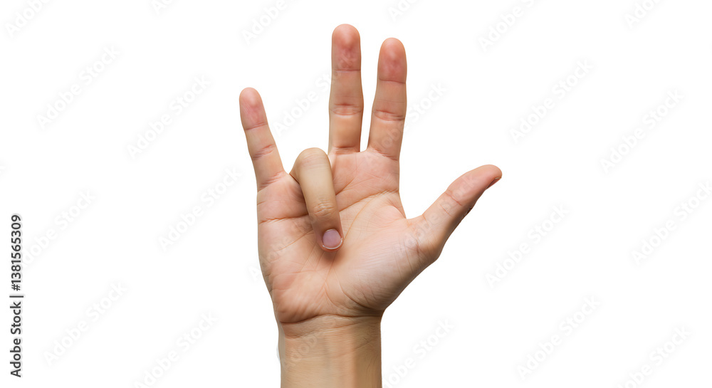 Hand Gesture Signaling Vulcan Salute in Studio Shot With White Background Hand Gesture Signaling Vulcan Salute in Studio Shot With White Background