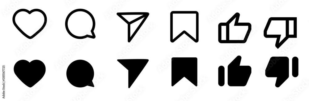 Share, save, like and comment icon set Share, save, like and comment icon set