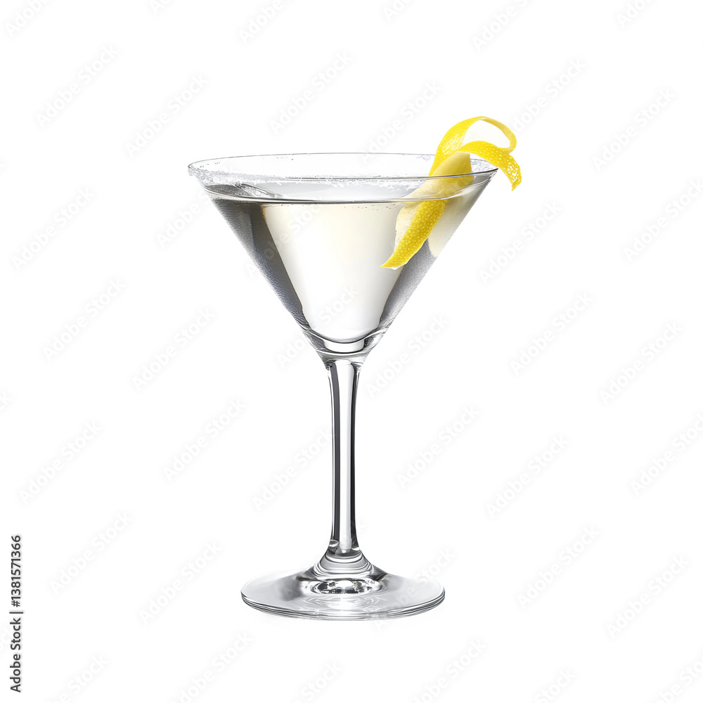 chilled cocktail in a glass, featuring vodka, lemon, and ice

