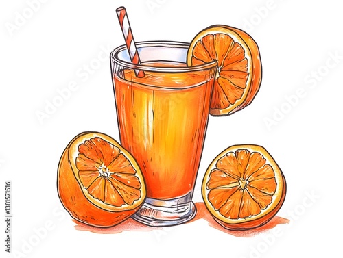 Refreshing Orange Juice Glass Illustration