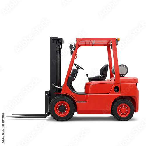 Red Forklift Truck isolated on white background.