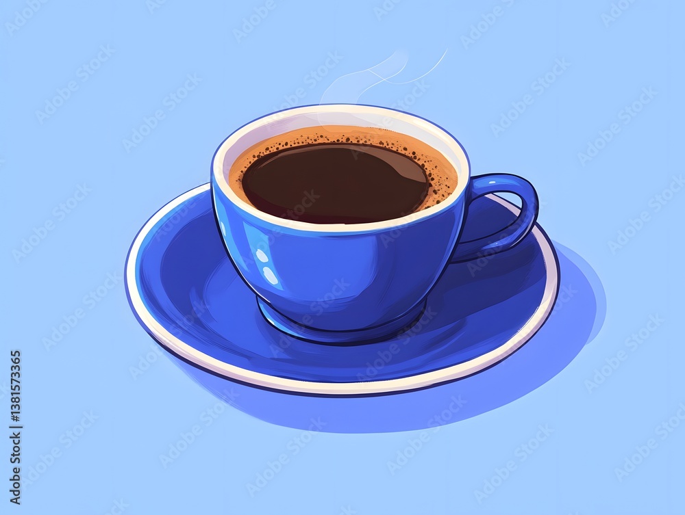 Fototapeta premium Vibrant Blue Coffee Cup Illustration Steaming Hot Espresso