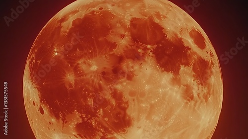 A close up view of the reddish full lunar surface
