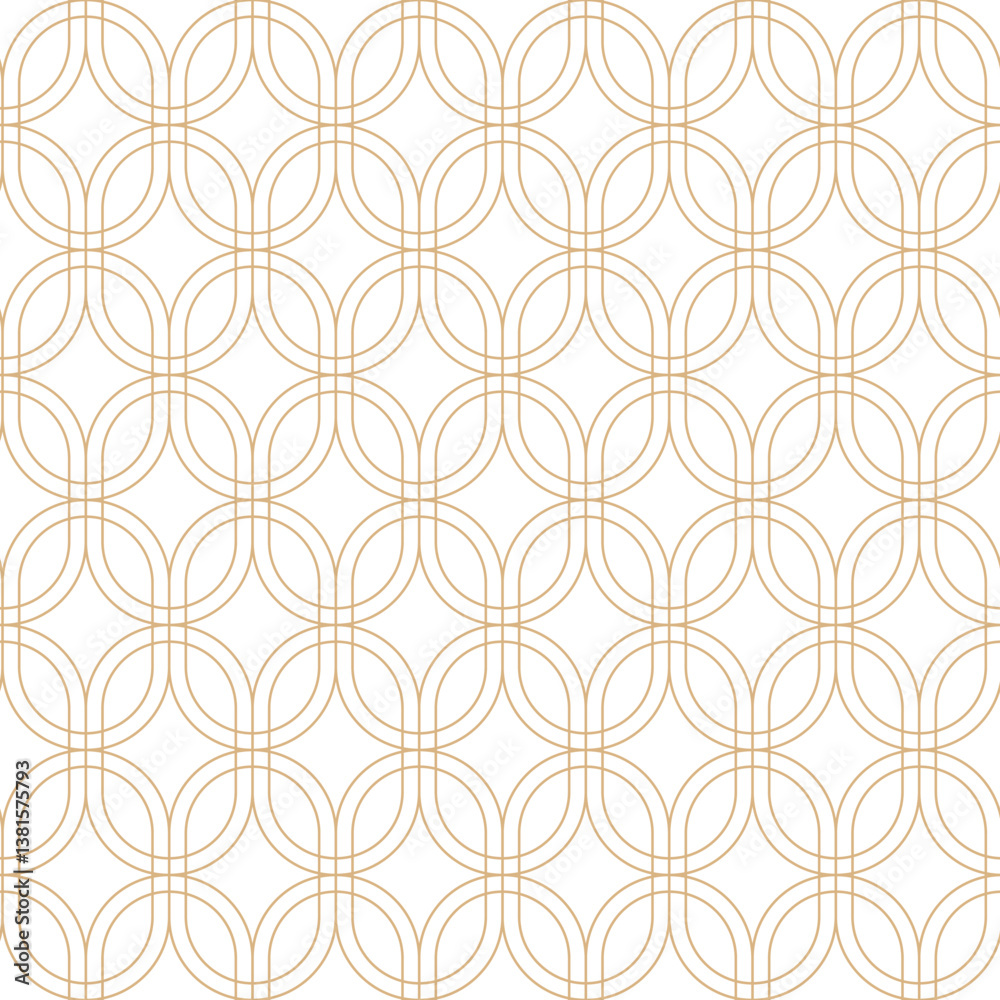 Overlapping ovals seamless pattern. Gold line art deco chain link pattern. Geometric luxury chainmail background.