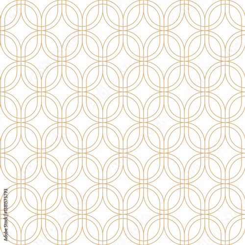 Overlapping ovals seamless pattern. Gold line art deco chain link pattern. Geometric luxury chainmail background.