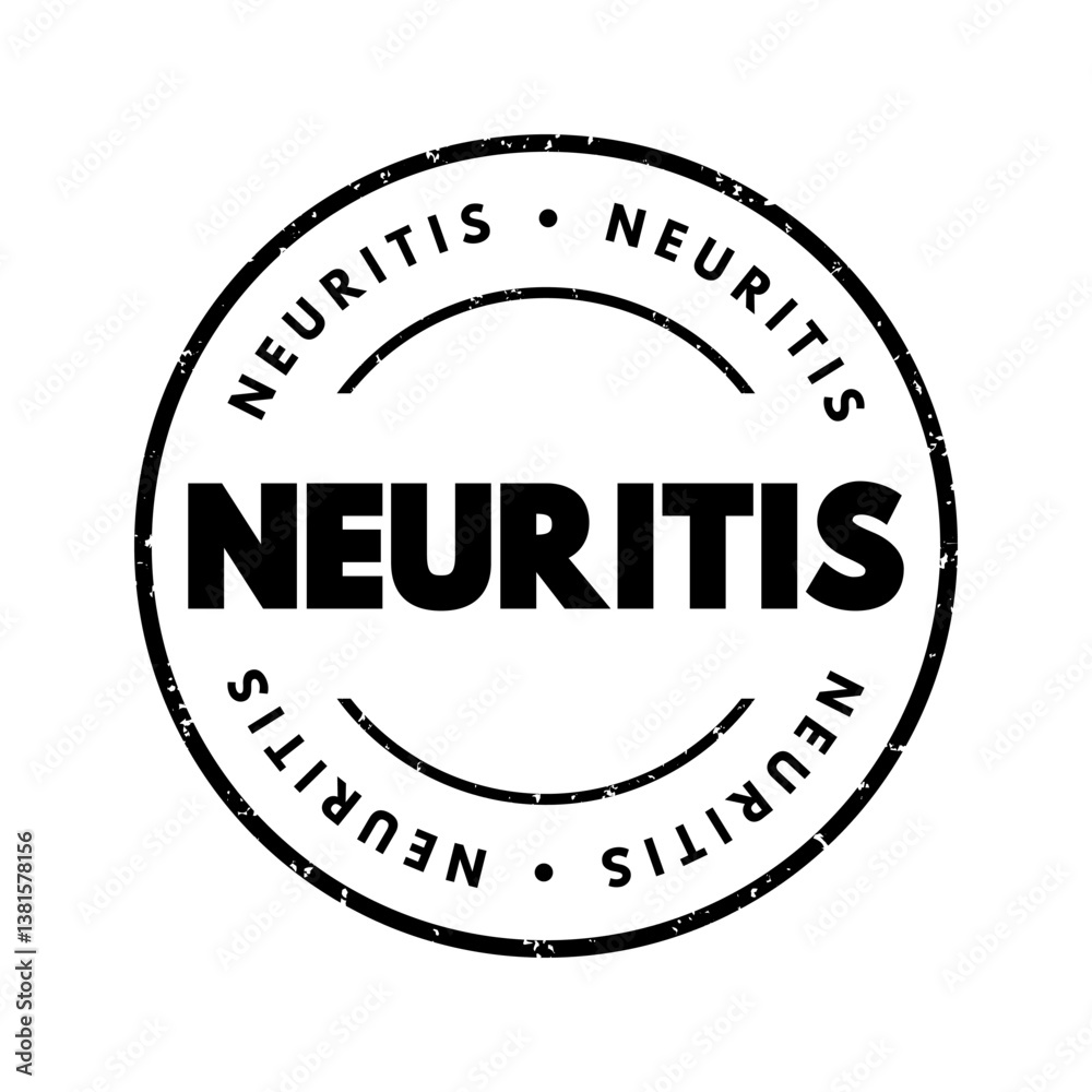 Neuritis - inflammation of a nerve or the general inflammation of the peripheral nervous system, text concept stamp Neuritis - inflammation of a nerve or the general inflammation of the peripheral nervous system, text concept stamp