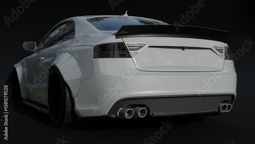 REALISTIC WHITE SPORT CAR. 3D RENDERING
