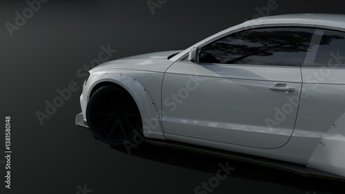 REALISTIC WHITE SPORT CAR. 3D RENDERING