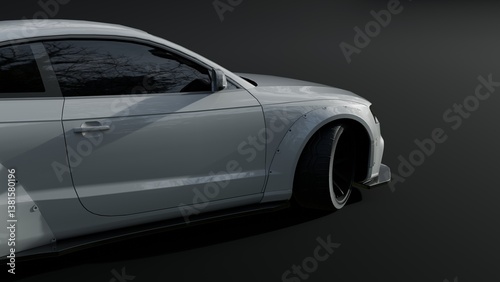REALISTIC WHITE SPORT CAR. 3D RENDERING