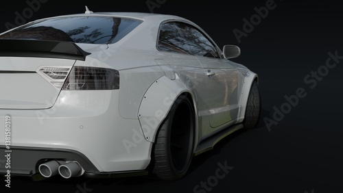 REALISTIC WHITE SPORT CAR. 3D RENDERING