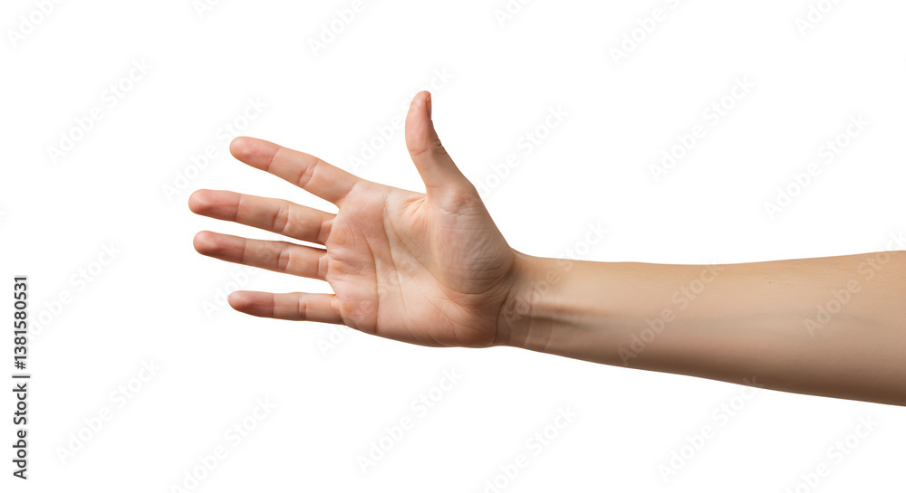 Hand Reaching Out on White Backdrop for Counting or Gesture Hand Reaching Out on White Backdrop for Counting or Gesture