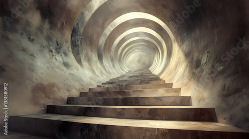 Time never turns back, a high-fidelity image depicting a metaphorical tunnel representing progress and erasing past steps. Erased Path. Illustration