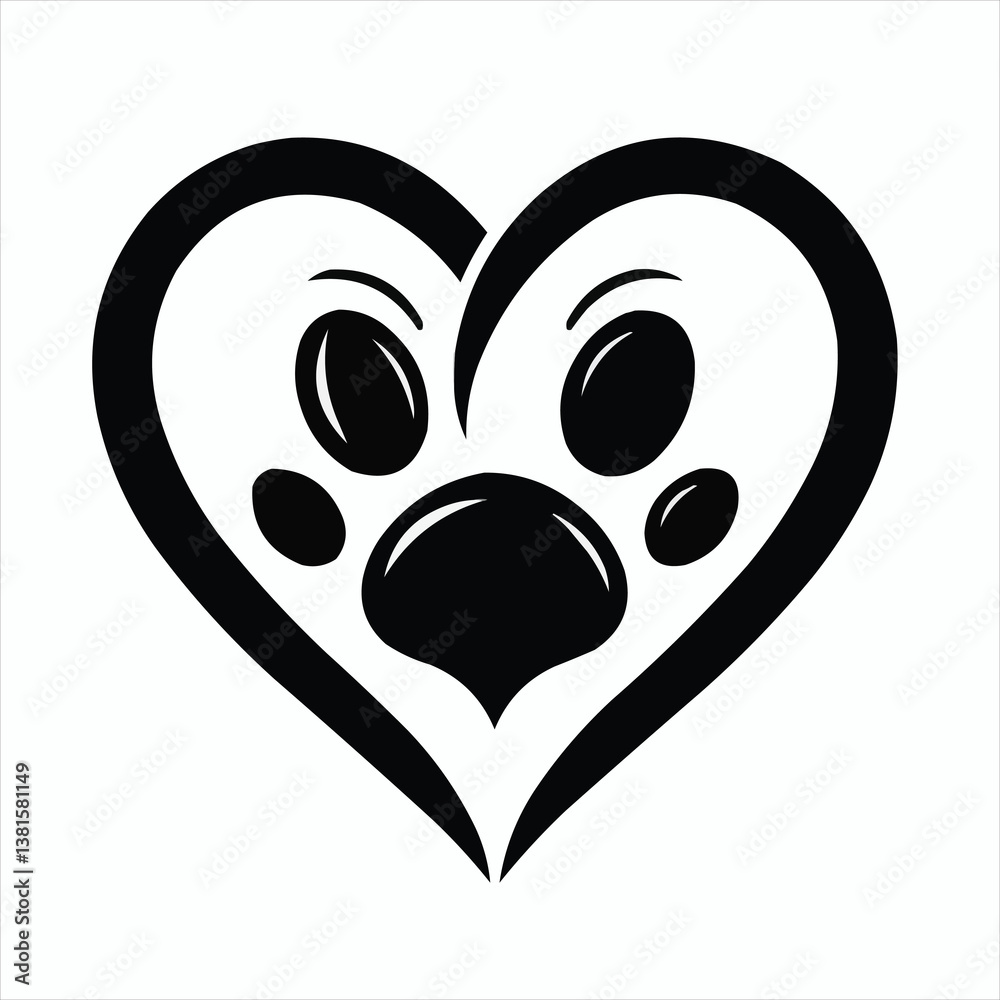 Fototapeta premium Heart and Paw Print Logo | Pet Love Vector Illustration