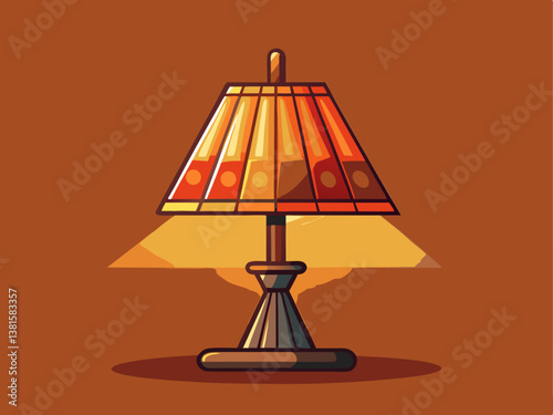 A modern vector of a stylish bedside lamp with a warm amber glow, placed on a soft muted orange background