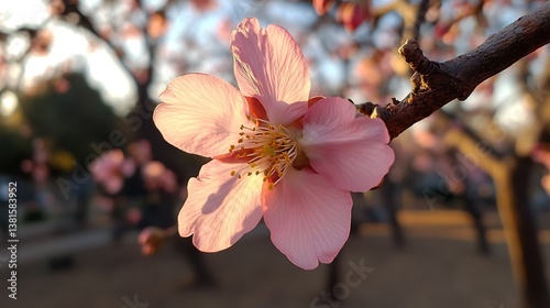 A beautiful pink flower blossoming on a tree branch elegantly