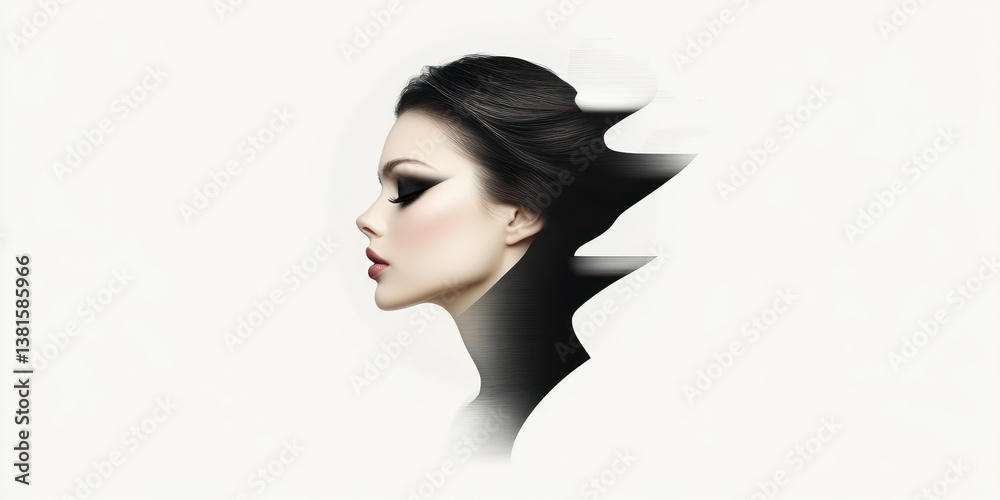 Naklejka premium Female Silhouette with Flowing Hair Against Soft Background 