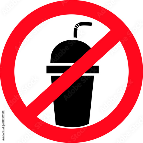 No drink icon. Prohibited sign for sugary beverages, fast food, unhealthy drinks, and plastic waste reduction. Ideal for restaurant, health, diet, and environmental awareness campaigns.