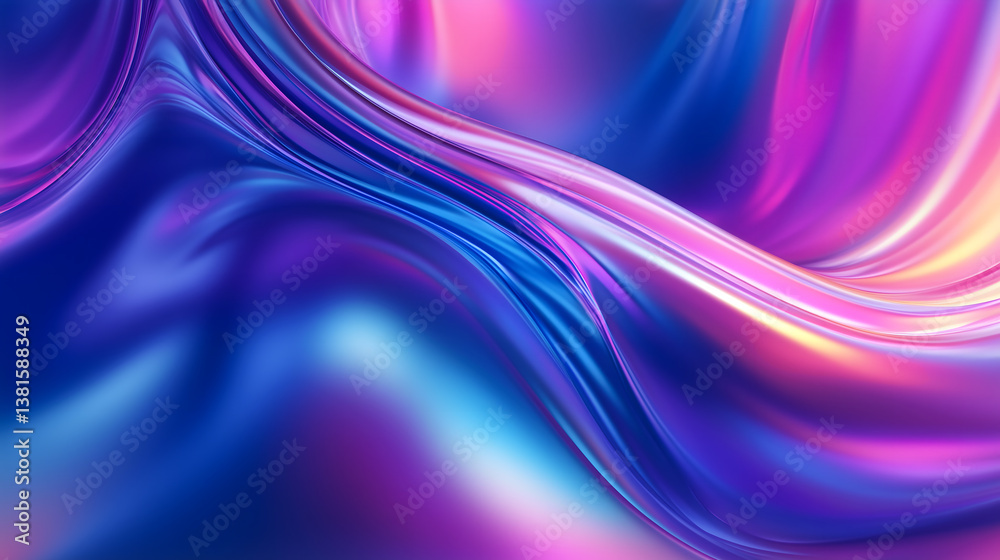 Rendu 3D de fluide abstrait ressemblant à des vagues, avec du rose, du violet et bleu en holographique. Rendu 3D de fluide abstrait ressemblant à des vagues, avec du rose, du violet et bleu en holographique.