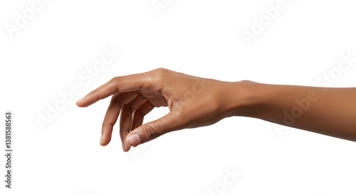 Dark Skinned Hand Reaching Down Isolated on White Background Studio Shot