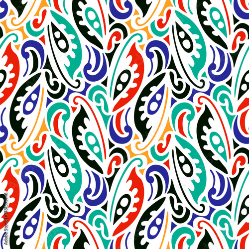 Seamless pattern with multicolor Paisley print. Vector illustration