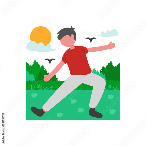 Relaxing Outdoor Tai Chi Vector Illustration