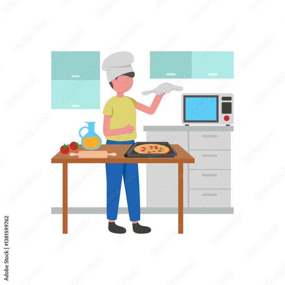 Fototapeta premium Artisan Pizza Making Process Vector Illustration
