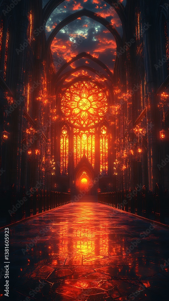 Fototapeta premium Sunset stained glass cathedral gothic architecture high resolution hd image