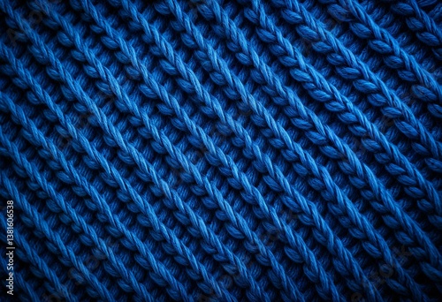 A close up of a blue knitted blanket.