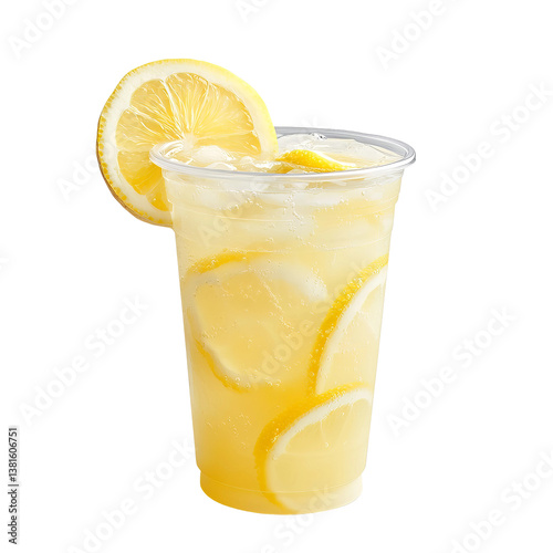 clear glass of lemonade with ice, realistic photograph


