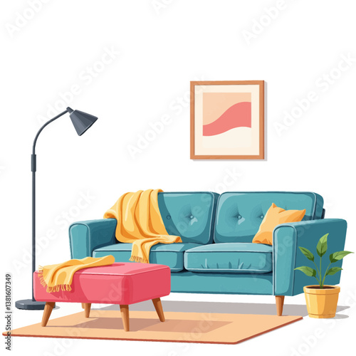 Cozy living room with a bright sofa and decorative elements  