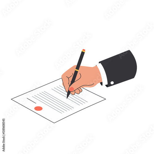 Businessman Signing Document with a Pen on White Background  