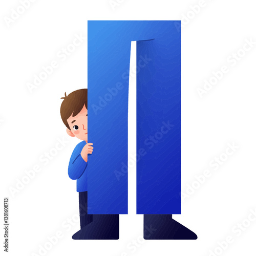 Child playfully hiding behind oversized pants illustration  