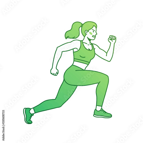 woman running energetically in green athletic apparel  