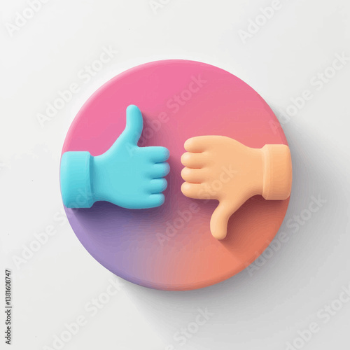 Colorful thumbs up and down symbols on gradient background  