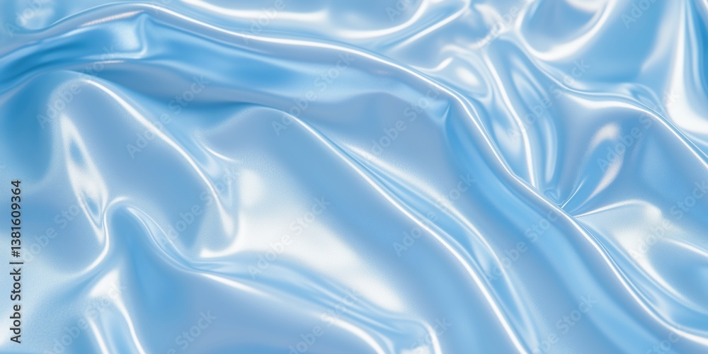 Fototapeta premium Smooth satin fabric with a light blue hue draping elegantly across a surface