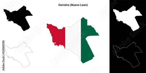 Cerralvo municipality (Nuevo Leon) outline map set