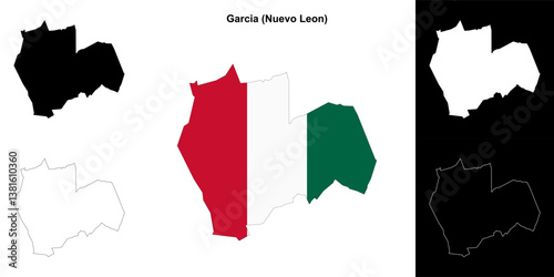 Garcia municipality (Nuevo Leon) outline map set