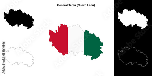 General Teran municipality (Nuevo Leon) outline map set