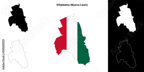 Villaldama municipality (Nuevo Leon) outline map set