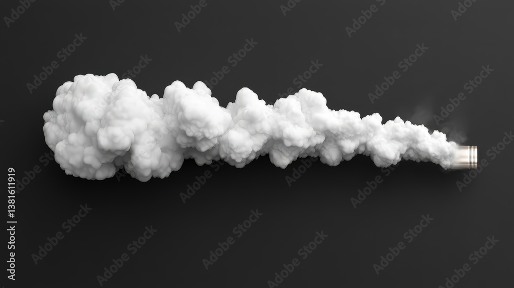 This image showcases a dramatic fluffy white smoke cloud trailing on a dark background, creating a sense of movement and ethereal beauty in the air.