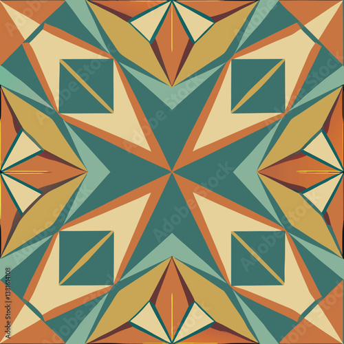 Colorful geometric patterns create a vibrant mosaic design suitable for interior decoration or textile art
