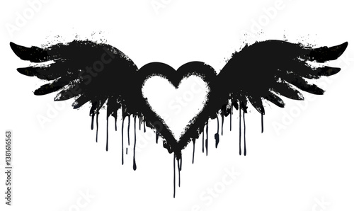 Graffiti Heart with Winged Spray Paint Art Symbol on White Background