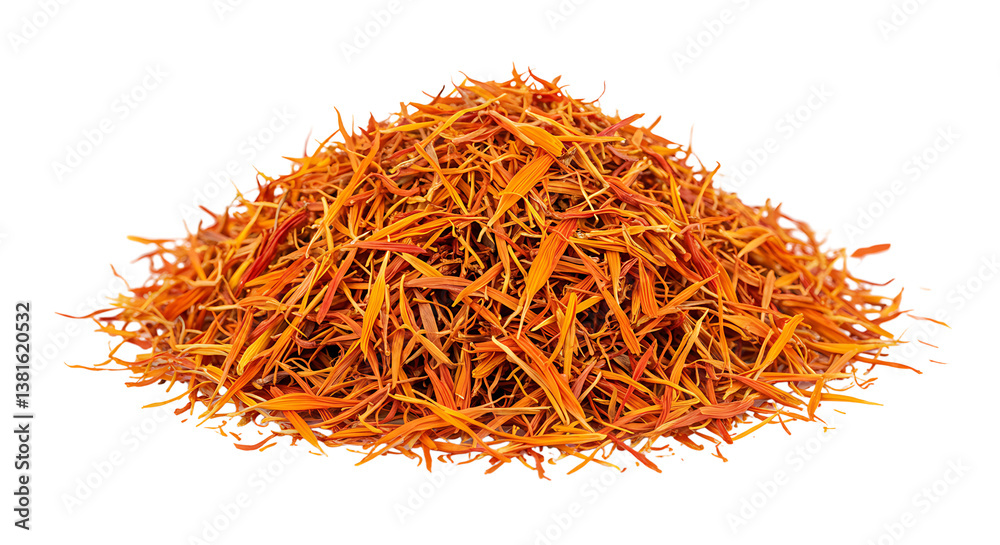Naklejka premium Pile of Saffron Threads Close Up on White Background Cooking Ingredient